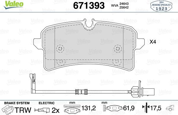 Valeo 671393 - Тормозные колодки, дисковые, комплект autosila-amz.com