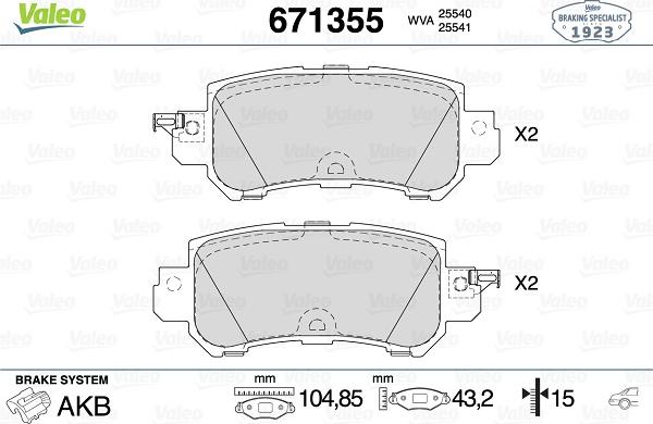 Valeo 671355 - Тормозные колодки, дисковые, комплект autosila-amz.com