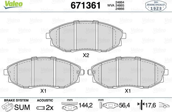 Valeo 671361 - Тормозные колодки, дисковые, комплект autosila-amz.com