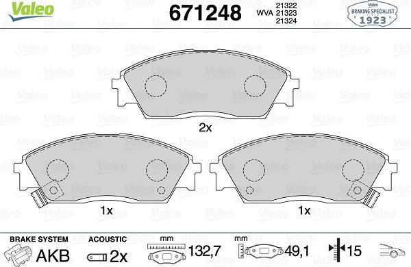 Valeo 671248 - Тормозные колодки, дисковые, комплект autosila-amz.com