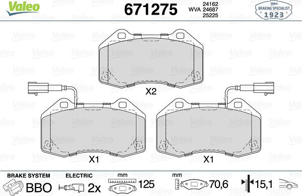 Valeo 671275 - Тормозные колодки, дисковые, комплект autosila-amz.com