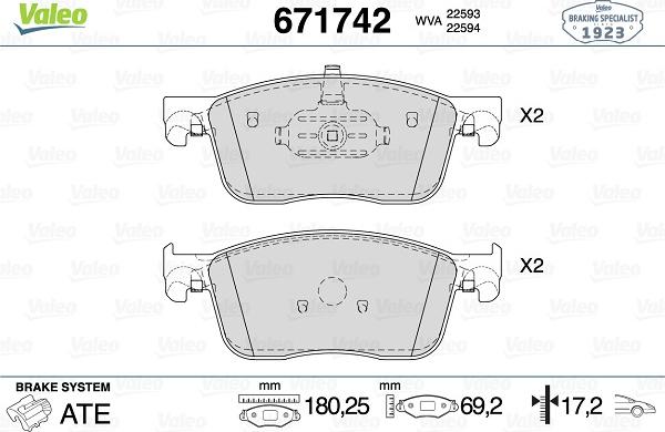 Valeo 671742 - Тормозные колодки, дисковые, комплект autosila-amz.com