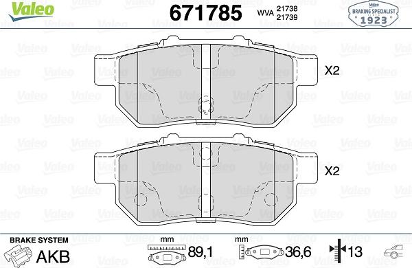 Valeo 671785 - Тормозные колодки, дисковые, комплект autosila-amz.com