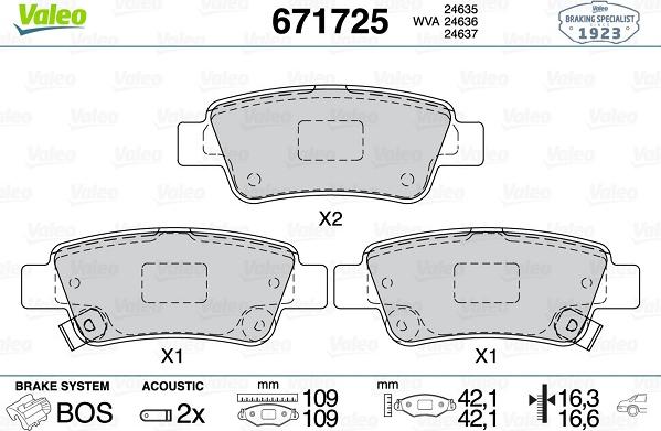 Valeo 671725 - Тормозные колодки, дисковые, комплект autosila-amz.com