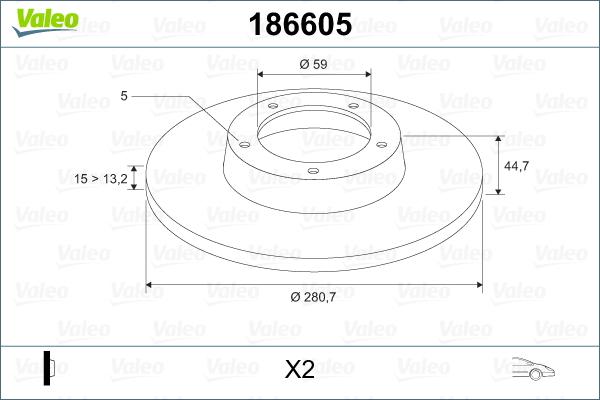 Valeo 186605 - Тормозной диск autosila-amz.com