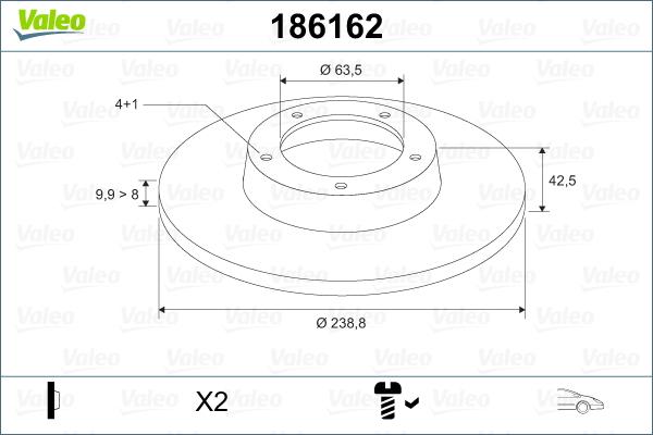 Valeo 186162 - Тормозной диск autosila-amz.com