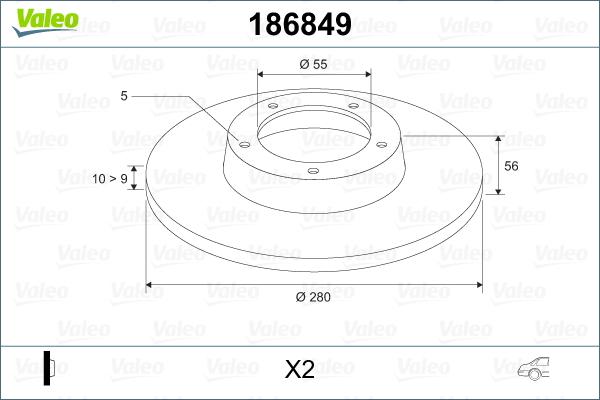 Valeo 186849 - Тормозной диск autosila-amz.com