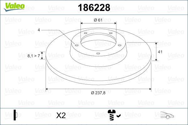 Valeo 186228 - Тормозной диск autosila-amz.com