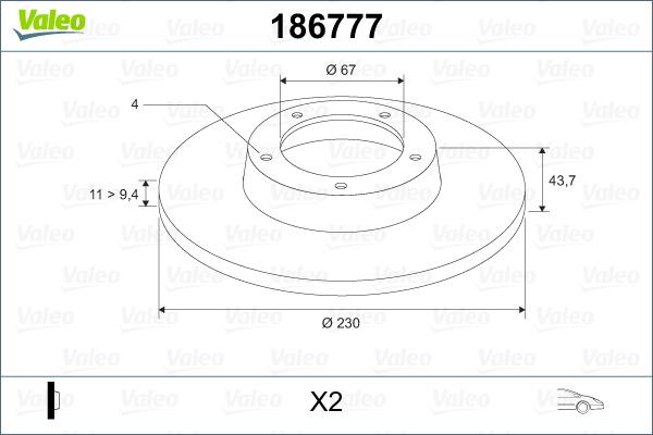 Valeo 186777 - Тормозной диск autosila-amz.com