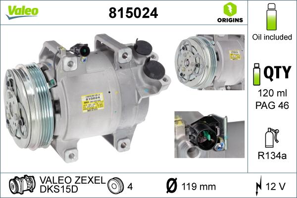 Valeo 815024 - Компрессор кондиционера autosila-amz.com