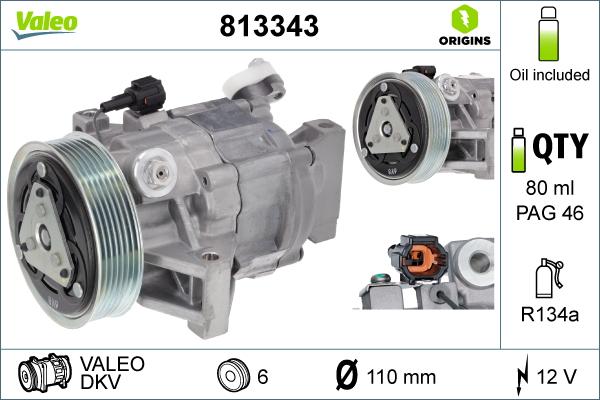 Valeo 813343 - Компрессор кондиционера autosila-amz.com