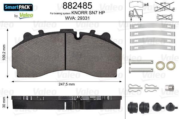 Valeo 882485 - Тормозные колодки, дисковые, комплект autosila-amz.com