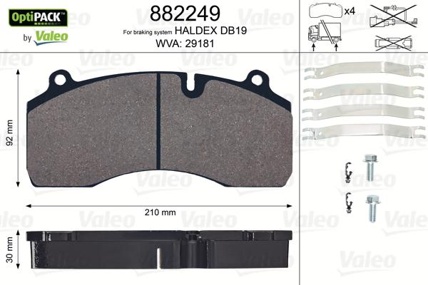 Valeo 882249 - Тормозные колодки, дисковые, комплект autosila-amz.com