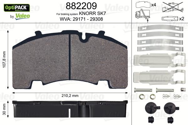 Valeo 882209 - Тормозные колодки, дисковые, комплект autosila-amz.com