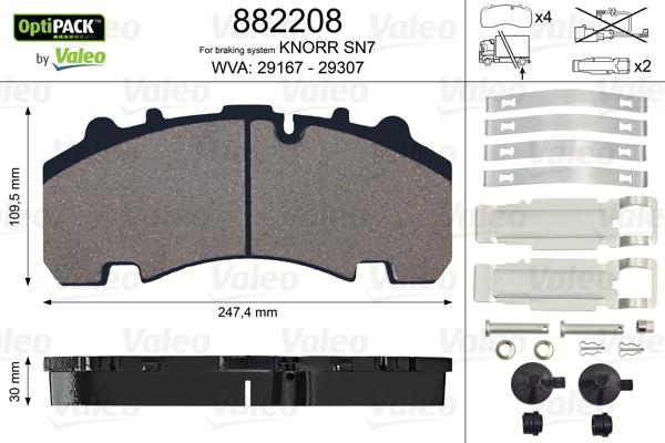 Valeo 882208 - Тормозные колодки, дисковые, комплект autosila-amz.com