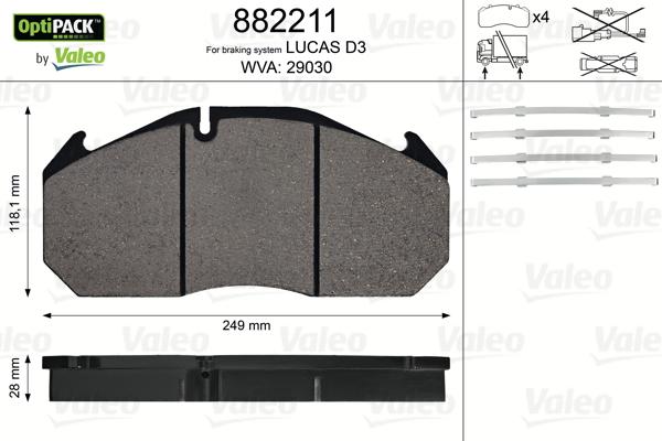 Valeo 882211 - Тормозные колодки, дисковые, комплект autosila-amz.com