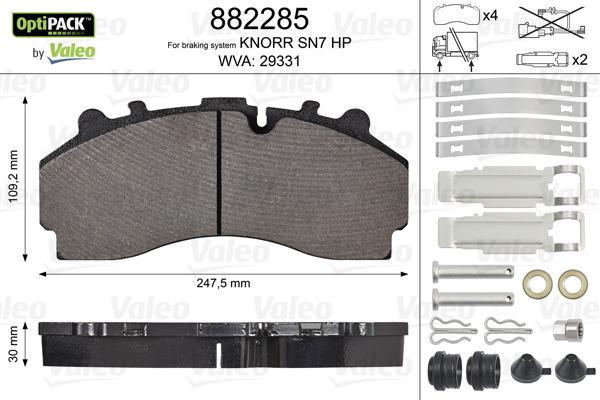 Valeo 882285 - Тормозные колодки, дисковые, комплект autosila-amz.com