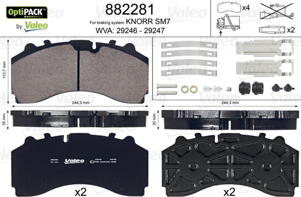 Valeo 882281 - Тормозные колодки, дисковые, комплект autosila-amz.com