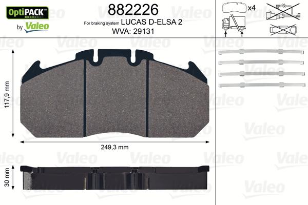 Valeo 882226 - Тормозные колодки, дисковые, комплект autosila-amz.com