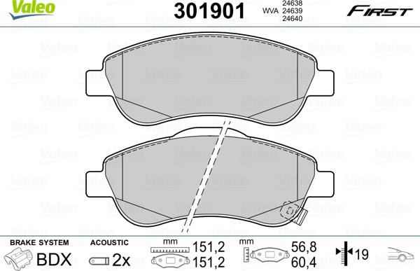 Valeo 301901 - Тормозные колодки, дисковые, комплект autosila-amz.com