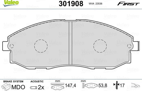 Valeo 301908 - Тормозные колодки, дисковые, комплект autosila-amz.com