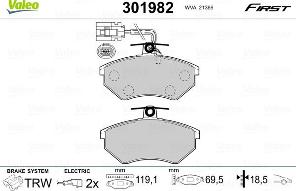 Valeo 301982 - Тормозные колодки, дисковые, комплект autosila-amz.com