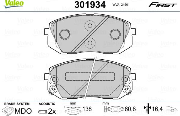 Valeo 301934 - Тормозные колодки, дисковые, комплект autosila-amz.com