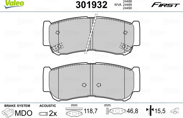 Valeo 301932 - Тормозные колодки, дисковые, комплект autosila-amz.com