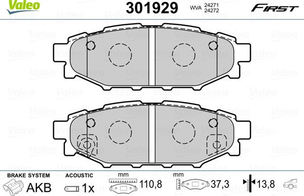 Valeo 301929 - Тормозные колодки, дисковые, комплект autosila-amz.com