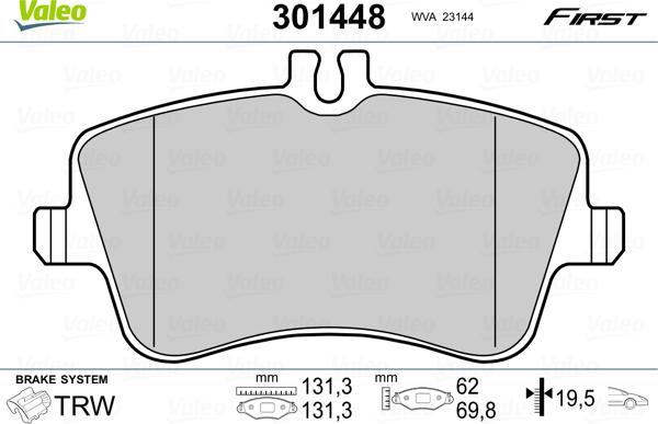 Valeo 301448 - Тормозные колодки, дисковые, комплект autosila-amz.com