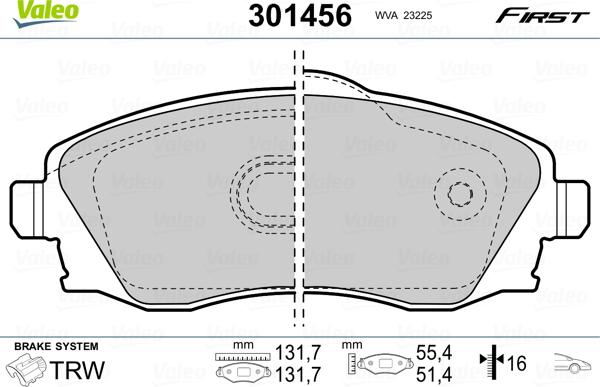 Valeo 301456 - Тормозные колодки, дисковые, комплект autosila-amz.com