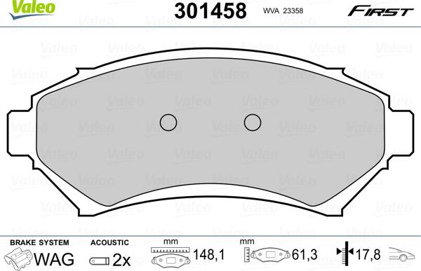 Valeo 301458 - Тормозные колодки, дисковые, комплект autosila-amz.com