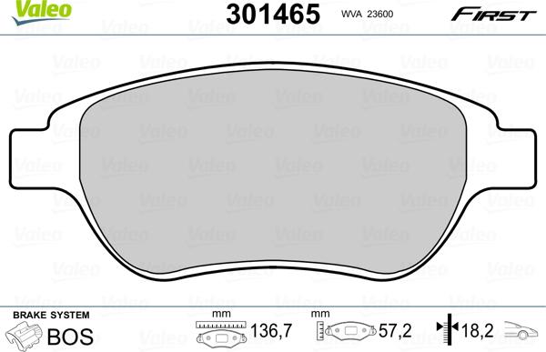 Valeo 301465 - Тормозные колодки, дисковые, комплект autosila-amz.com