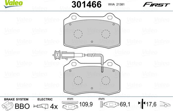 Valeo 301466 - Тормозные колодки, дисковые, комплект autosila-amz.com