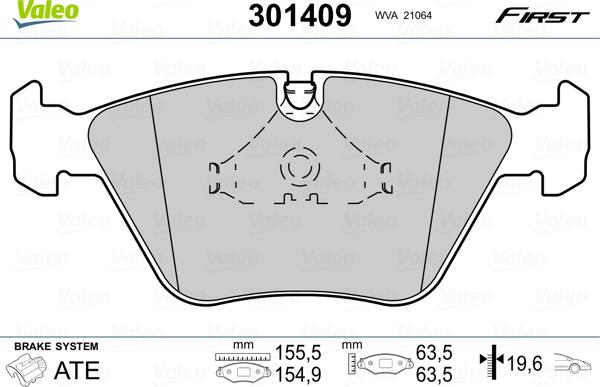 Valeo 301409 - Тормозные колодки, дисковые, комплект autosila-amz.com