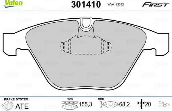 Valeo 301410 - Тормозные колодки, дисковые, комплект autosila-amz.com