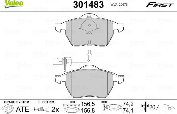 Valeo 301483 - Тормозные колодки, дисковые, комплект autosila-amz.com