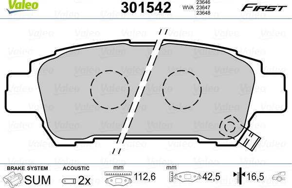 Valeo 301542 - Тормозные колодки, дисковые, комплект autosila-amz.com