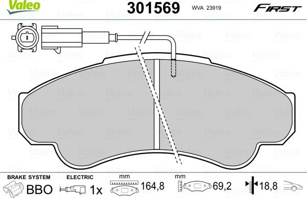 Valeo 301569 - Тормозные колодки, дисковые, комплект autosila-amz.com