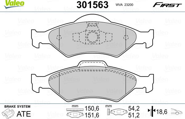 Valeo 301563 - Тормозные колодки, дисковые, комплект autosila-amz.com