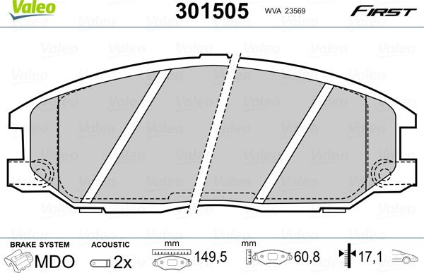 Valeo 301505 - Тормозные колодки, дисковые, комплект autosila-amz.com