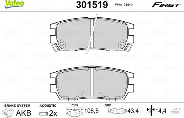 Valeo 301519 - Тормозные колодки, дисковые, комплект autosila-amz.com