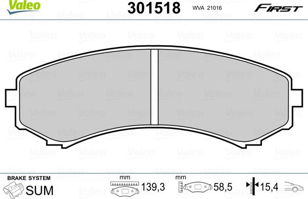 Valeo 301518 - Тормозные колодки, дисковые, комплект autosila-amz.com