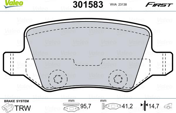 Valeo 301583 - Тормозные колодки, дисковые, комплект autosila-amz.com