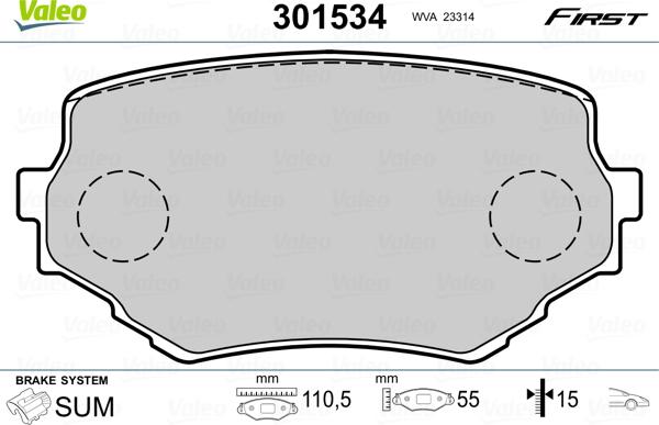 Valeo 301534 - Тормозные колодки, дисковые, комплект autosila-amz.com