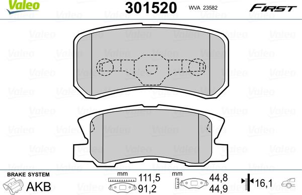 Valeo 301520 - Тормозные колодки, дисковые, комплект autosila-amz.com