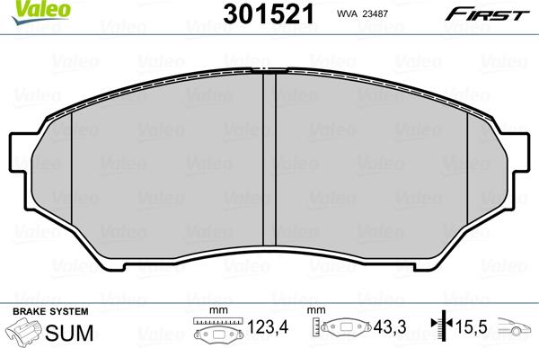 Valeo 301521 - Тормозные колодки, дисковые, комплект autosila-amz.com