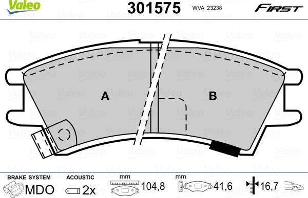 Valeo 301575 - Тормозные колодки, дисковые, комплект autosila-amz.com