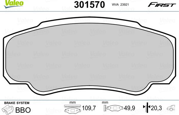 Valeo 301570 - Тормозные колодки, дисковые, комплект autosila-amz.com