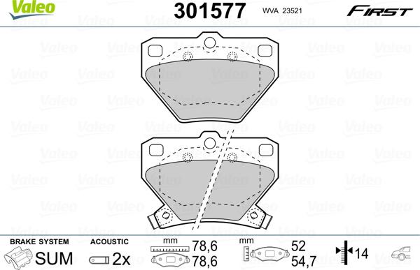 Valeo 301577 - Тормозные колодки, дисковые, комплект autosila-amz.com